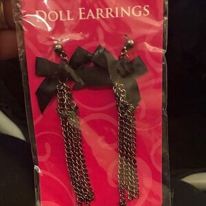 Black Bow Chain Earrings